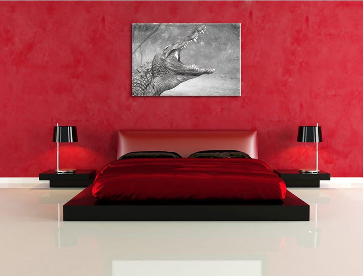 gewaltiges stolzes Krokodil schwarz/weiss Deluxe Format: 100x70 cm auf Leinwand, XXL riesige Bilder