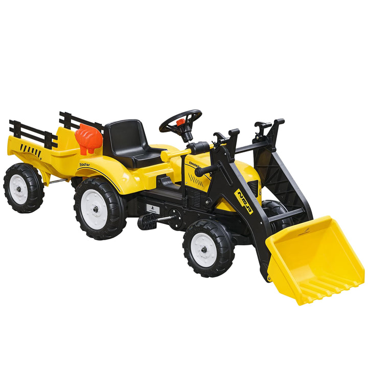 HOMCOM Trettraktor mit Anhänger Verstellbarer Schaufel Lader Traktor Tretfahrzeug für Kinder ab 3 Ja