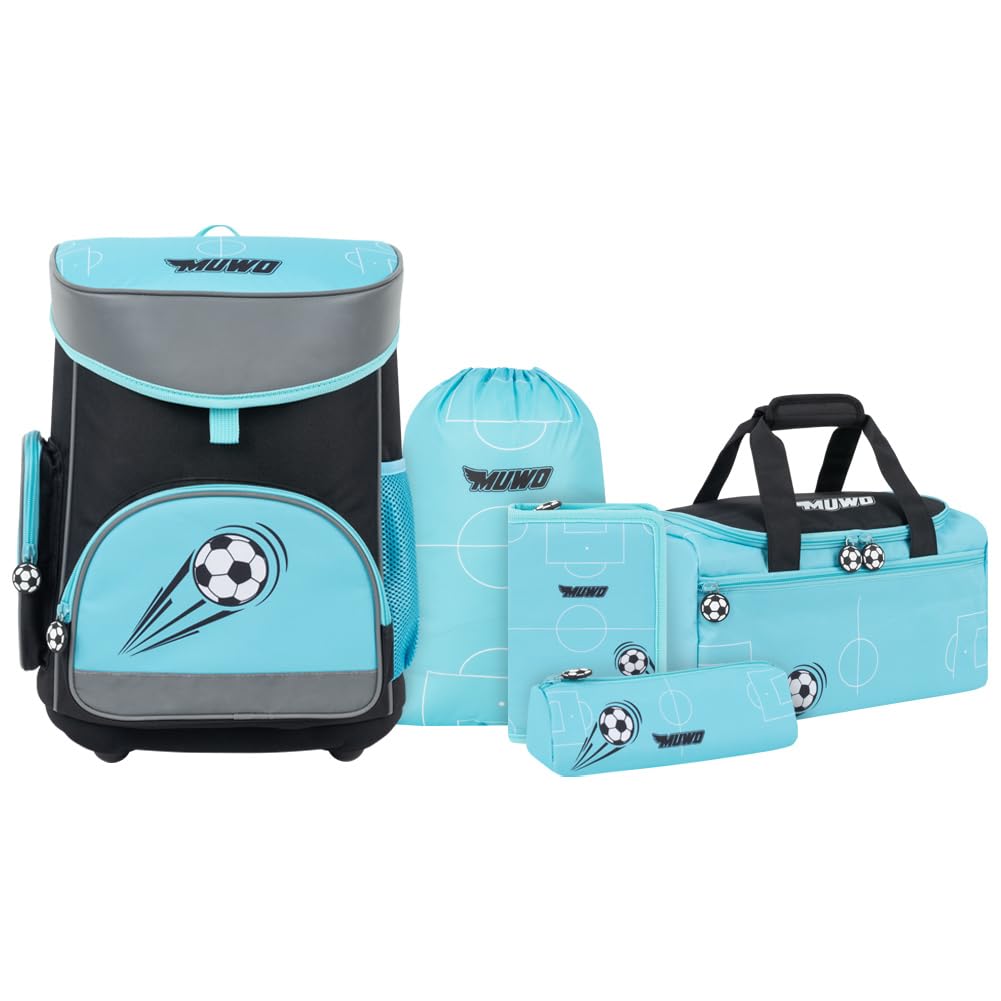 MUWO Kinder Schulranzen Set 5tlg. ergonomischer leichter Schulrucksack mit Sporttasche, Turnbeutel,