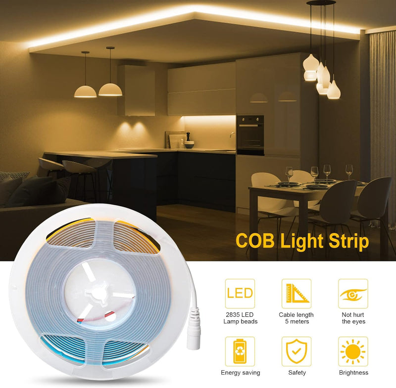 GEYUEYA Home 5M COB LED Streifen Warmweiss 3000K DC12V, 512LEDs/M CRI90+ LED Strip Lights,Flexible D