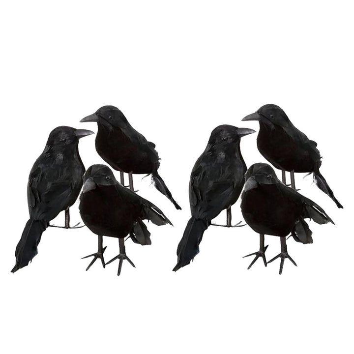 6 X Halloween Deko-Krähe Künstliche Rabe Krähe Mit Federn Schwarz Vogel