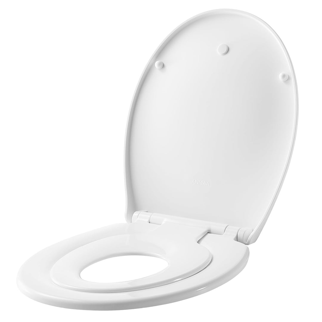 WC Sitz mit Absenkautomatik Oval,Toilettenbrille O, Klobrille Soft Close, Toilettensitz für Bad,Weis