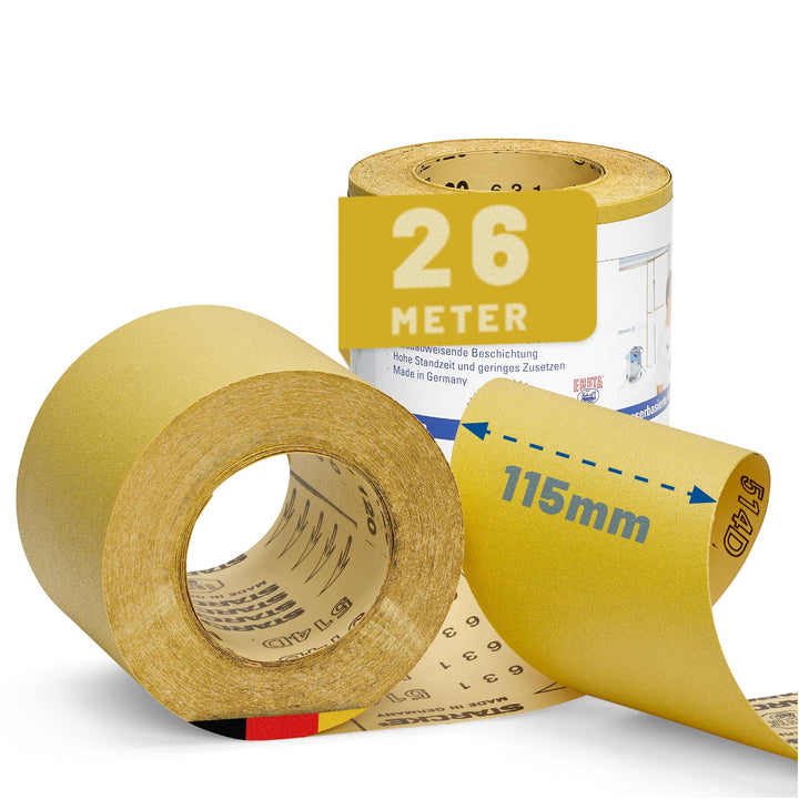 STARCKE® Schleifpapier Rolle [26m Rolle] - MADE IN GERMANY - Schleifrolle Set mit Stearatbeschichtun