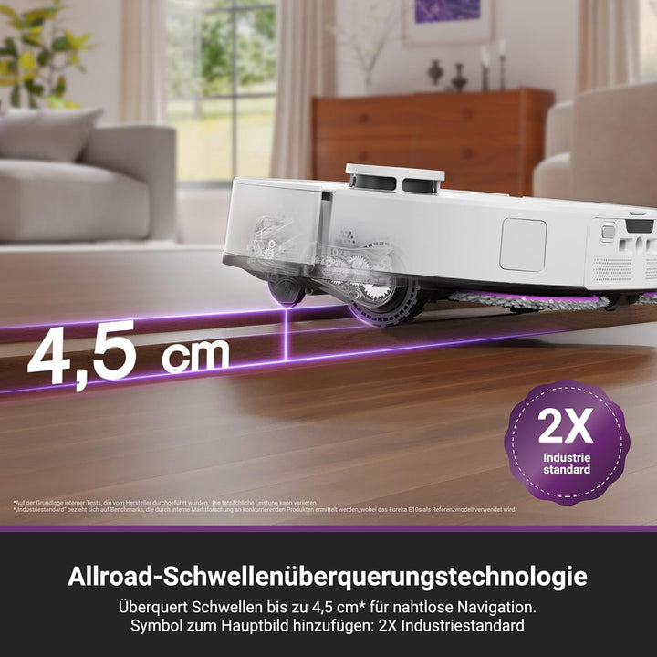 EUREKA J15 Max Ultra Roboterstaubsauger mit Wischfunktion | Extensible Seitenbürste & Wischarm | 220