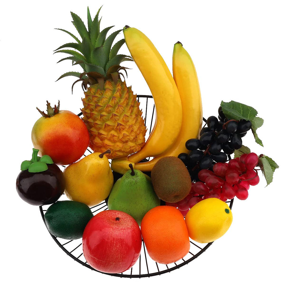 Meiwlong 13 PCS Künstliche Lebensecht Früchte Dekoration Haushalt Party Faux Kiefer Apfel Banane Tra