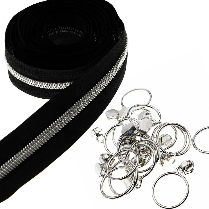 Leekayer The Yard #5 Silber-Metallic-Nylon-Spulen-Reissverschlüsse von The Yard Bulk 9,1 m schwarzes