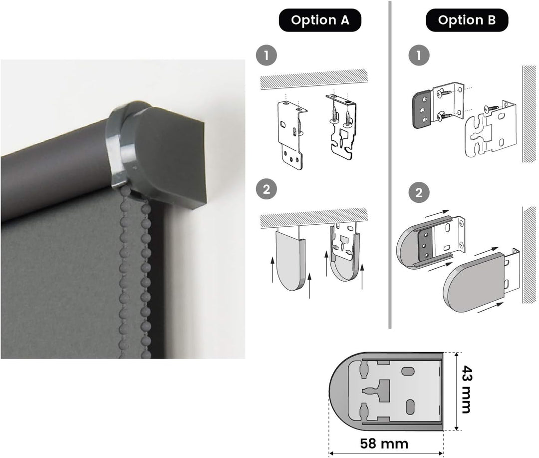 STORESDECO Verdunkelungsrollo Fensterrollo Blackout, Rollo für Fenster und Tür | Grau, 45 cm x 180 c