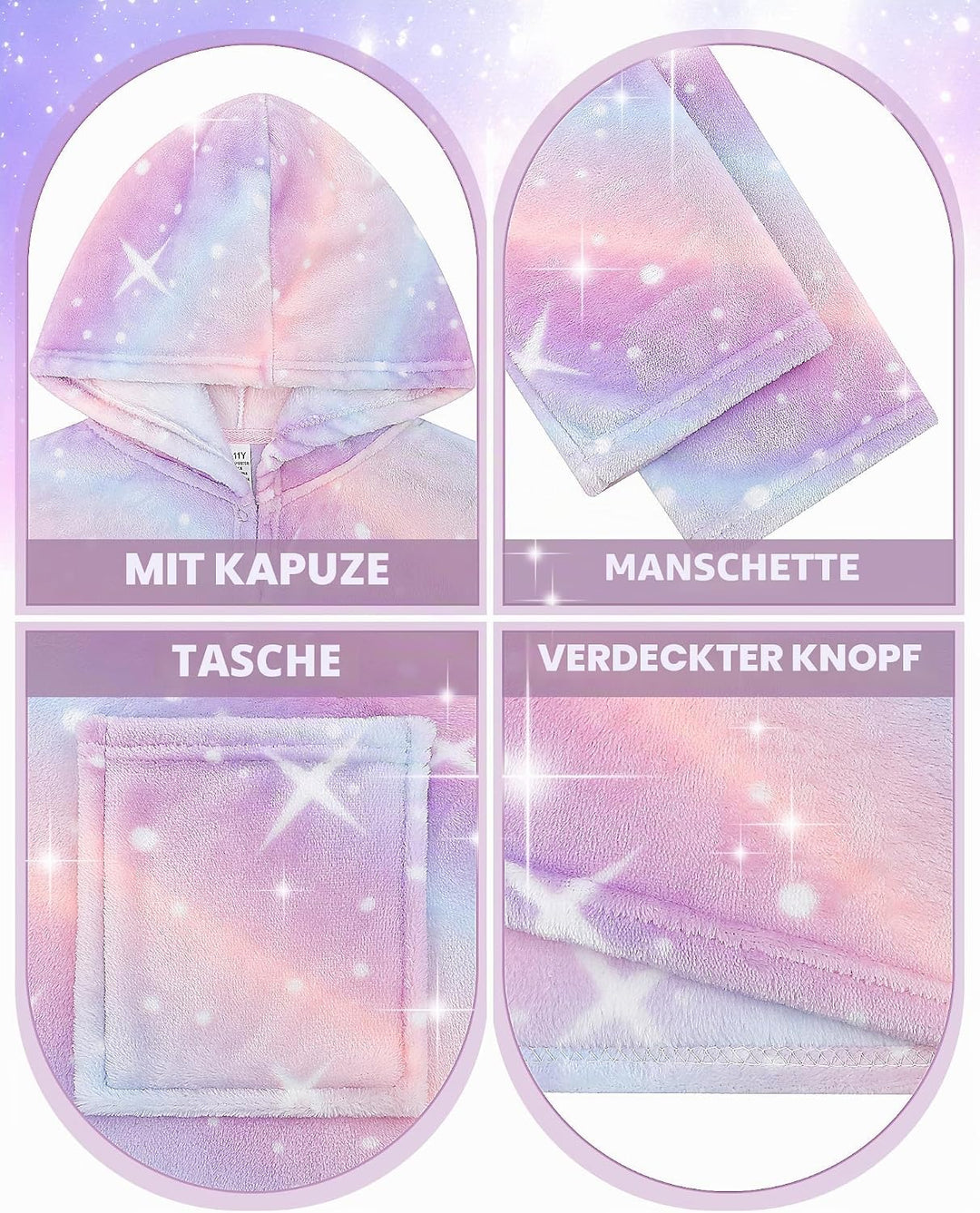 KAKU NANU Kuschelig weicher Bademantel für Mädchen,Flauschiger Regenbogen Plüsch Morgenmantel mit Ka