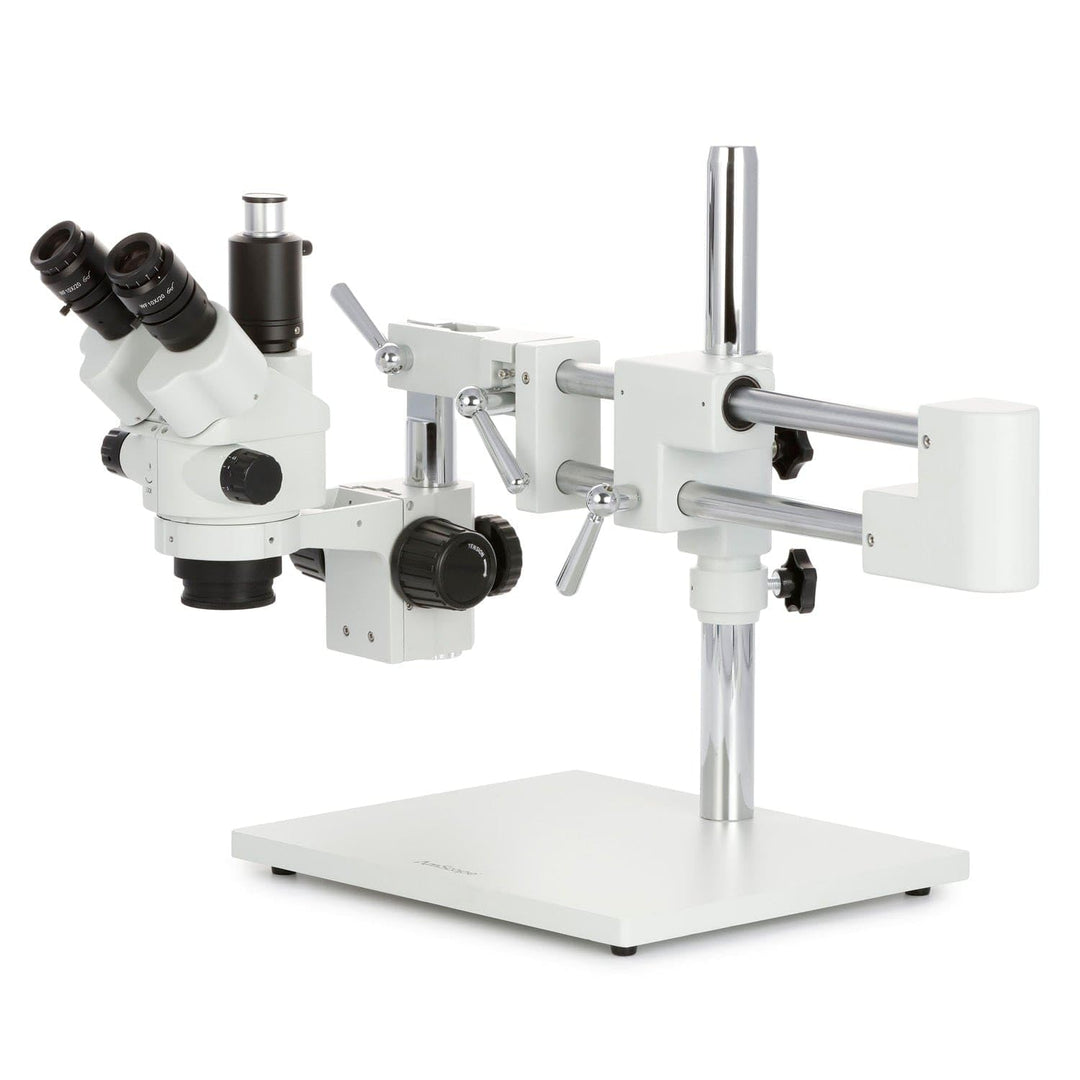 AmScope SM-4NTP-FRL Simul-Fokales Stereo Zoom Mikroskop auf Doppelarm-Auslegerständer mit Fluoreszie