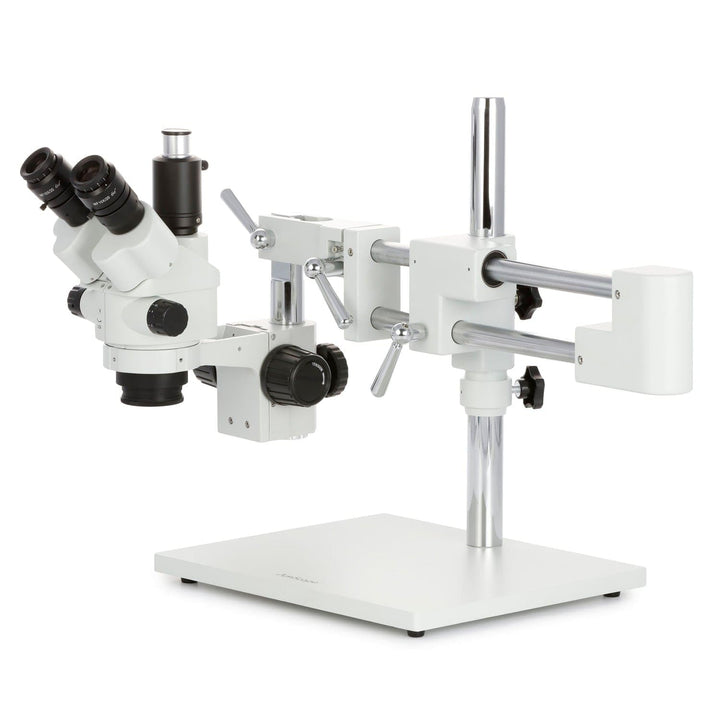 AmScope SM-4NTP-FRL Simul-Fokales Stereo Zoom Mikroskop auf Doppelarm-Auslegerständer mit Fluoreszie
