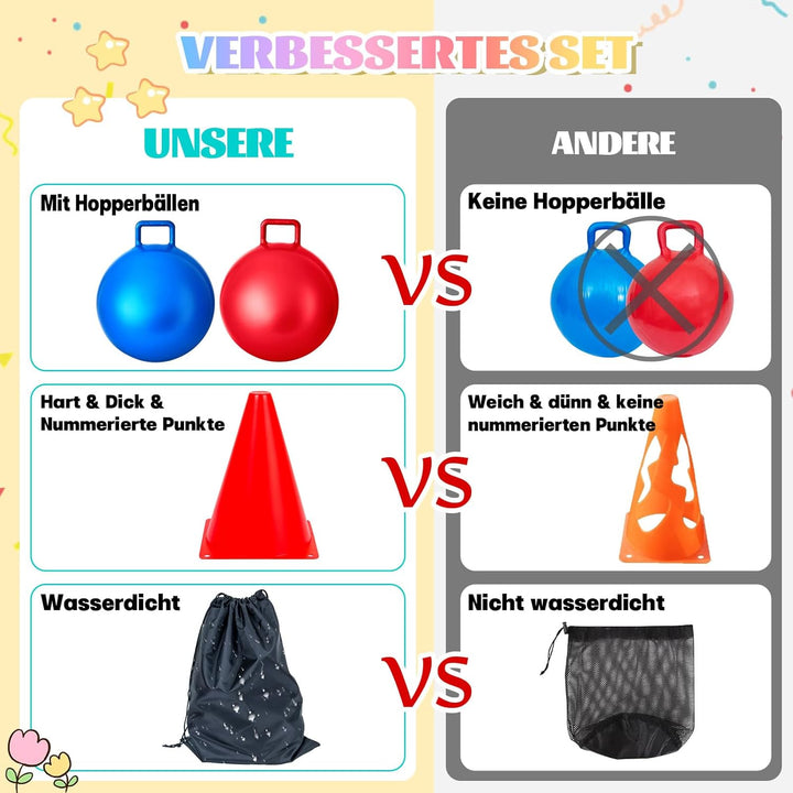 JOY SPOT! Outdoor Spiele für Kinder, Hüpfball Spiele mit Pumpe, Pogo Stick aus Schaumstoff mit weich