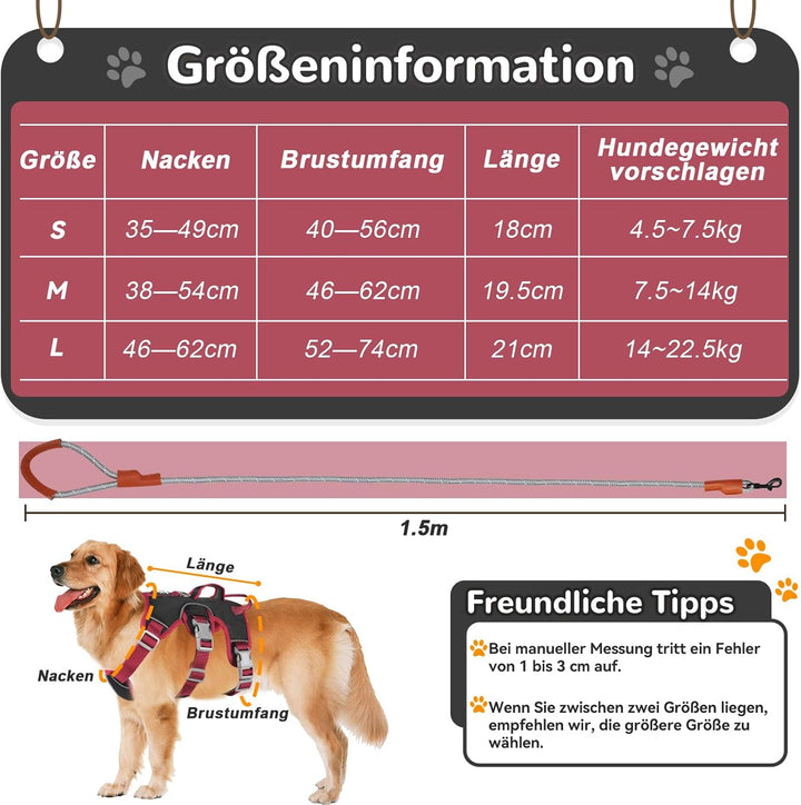 Mehrzweck-Hundegeschirr mit Leine Set, Ausbruchsicheres Anti Zug Hundegeschirr, Anti Zug Geschirr Hu