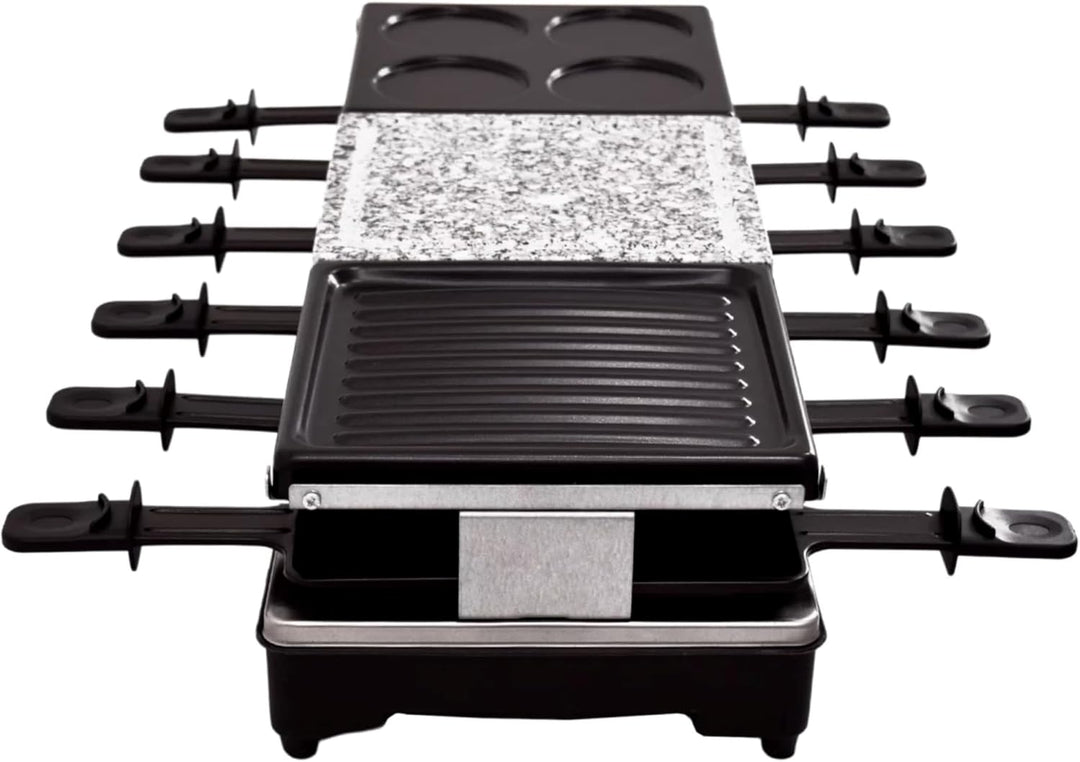 Syntrox Raclette Grill 12 Personen, 1350W Multifunktion 4-in-1 mit Heisser Stein Grillplatte Pancake