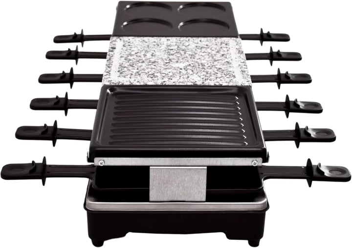 Syntrox Raclette Grill 12 Personen, 1350W Multifunktion 4-in-1 mit Heisser Stein Grillplatte Pancake