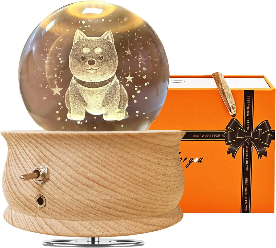 JOIENDY Spieluhr mit Kristallkugel 360°Rotation Base 3D Kristallkugel 70mm Kugelglas Geschenk für We