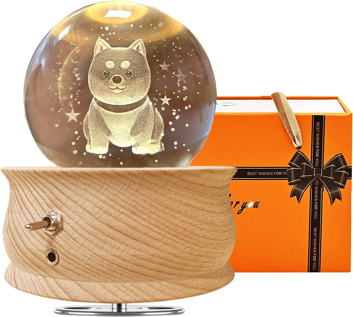 JOIENDY Spieluhr mit Kristallkugel 360°Rotation Base 3D Kristallkugel 70mm Kugelglas Geschenk für We