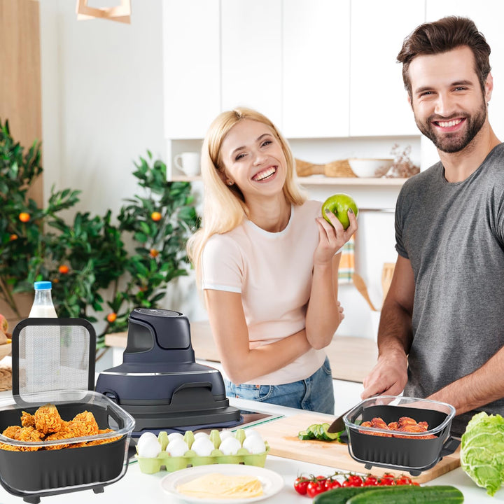 4 Stück Airfryer Zubehör für Ninja Crispi FN101EU, Airfryer Silikonform + Edelstahl Spritzschutz + S