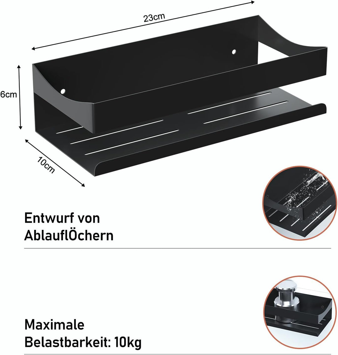 Duschablage ohne Bohren, Badezimmer Regal Schwarz, Duschregal Rostfreier Edelstahl Regal Shampoo Hal