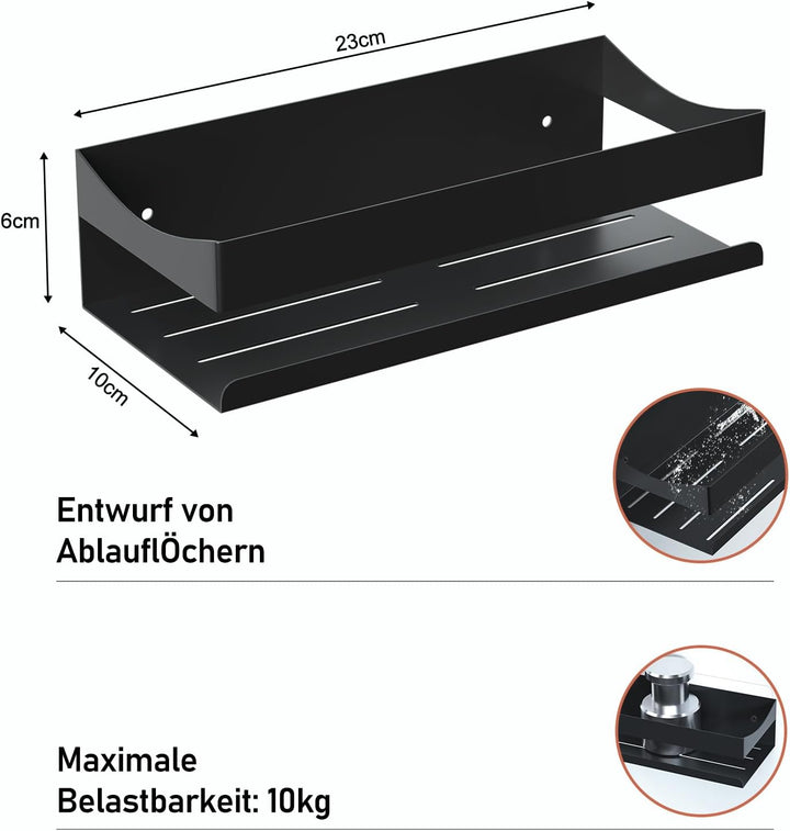 Duschablage ohne Bohren, Badezimmer Regal Schwarz, Duschregal Rostfreier Edelstahl Regal Shampoo Hal