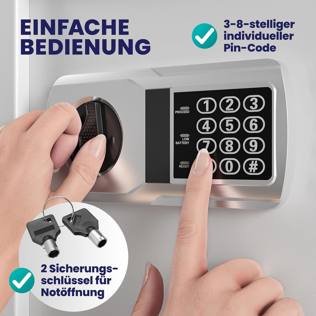 DEUBA® XXL elektr. Tresor 35x40x40cm 4mm Türstärke Doppelstahlbolzen Innenbeleuchtung inkl. Montagem