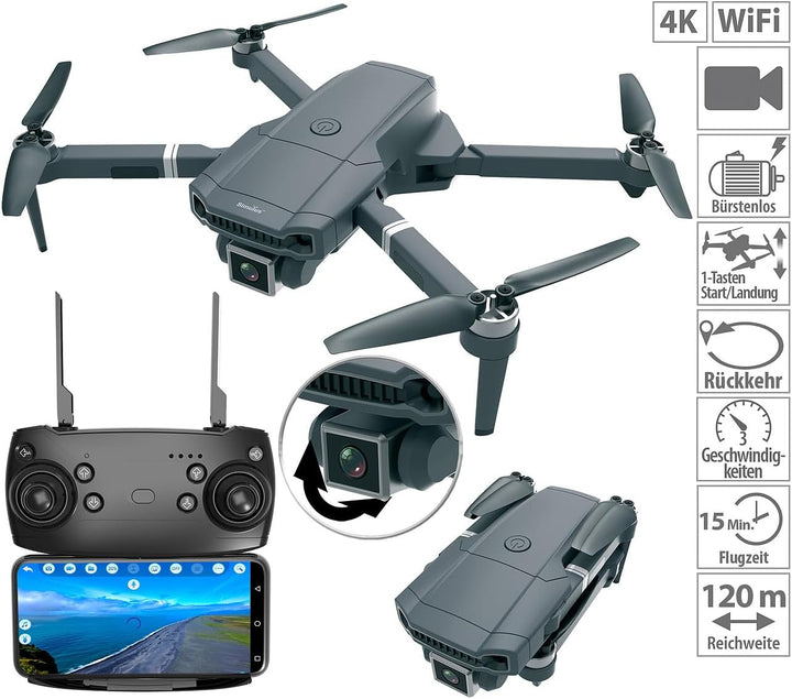 Simulus Quadrokopter: Faltbare WLAN-Drohne mit Brushless-Motor, interp. 4K-Live-View-Kamera (Mini Dr