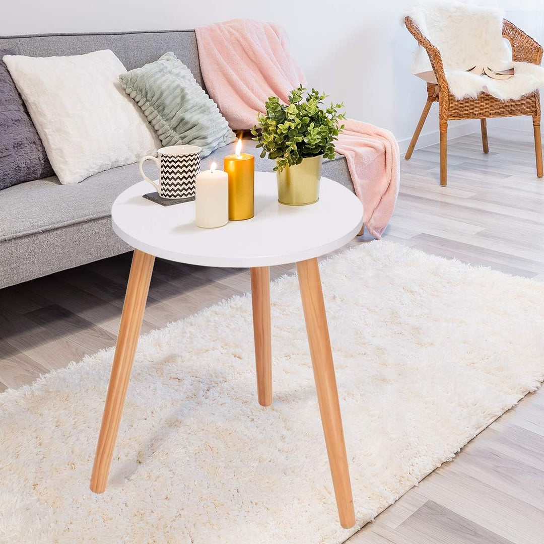 GIANTEX Beistelltisch Weiss Holz, Kaffeetisch rund Holz für Schlafzimmer Wohnzimmer Balkon, Nachttis
