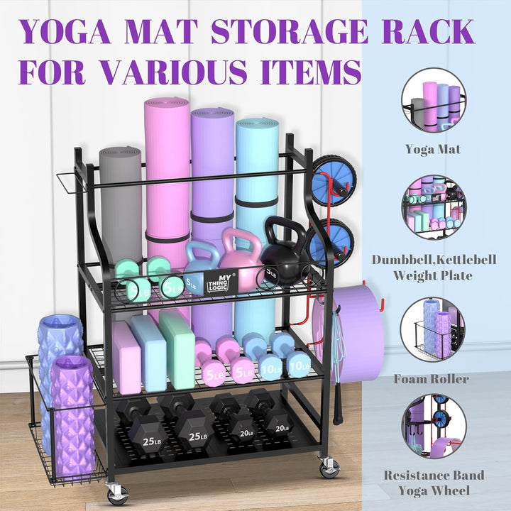 Mythinglogic Yoga Matte Regal, Yogamatte Organizer für Hanteln, Faszienrolle, Kettlebell und Yoga Bl
