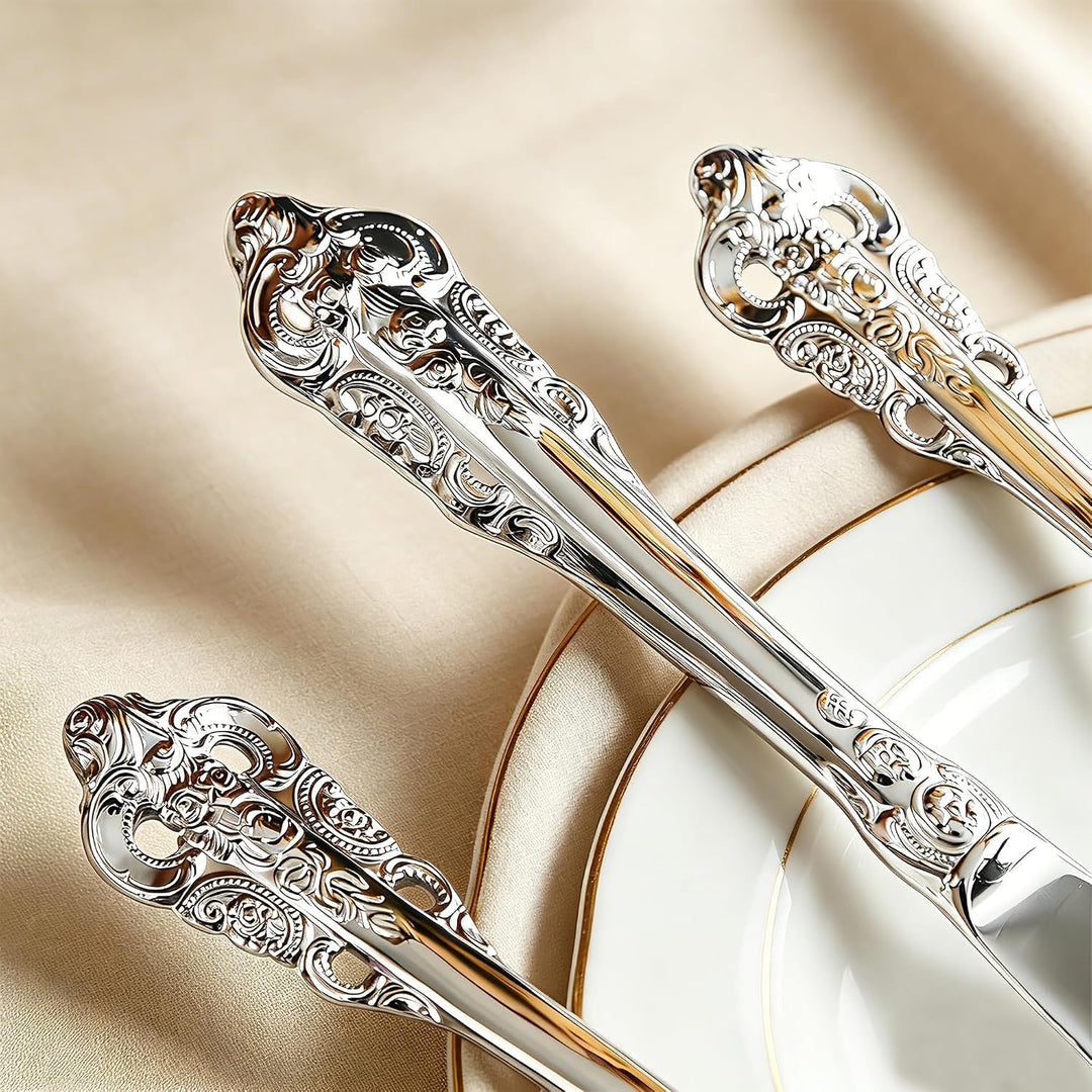 Prächtiges Barock Silber 18/10 Edelstahl Besteck-Set mit 20 Teilen, rostfreies Edelstahl Besteck ink
