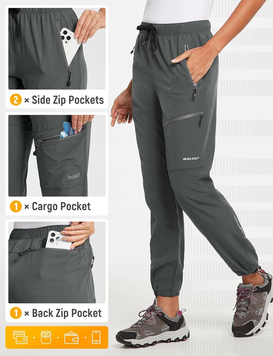 baleaf Damen Outdoorhose Wanderhose Wasserdicht Schnelltrocknend Leicht Trekkinghose Capris UV Schut