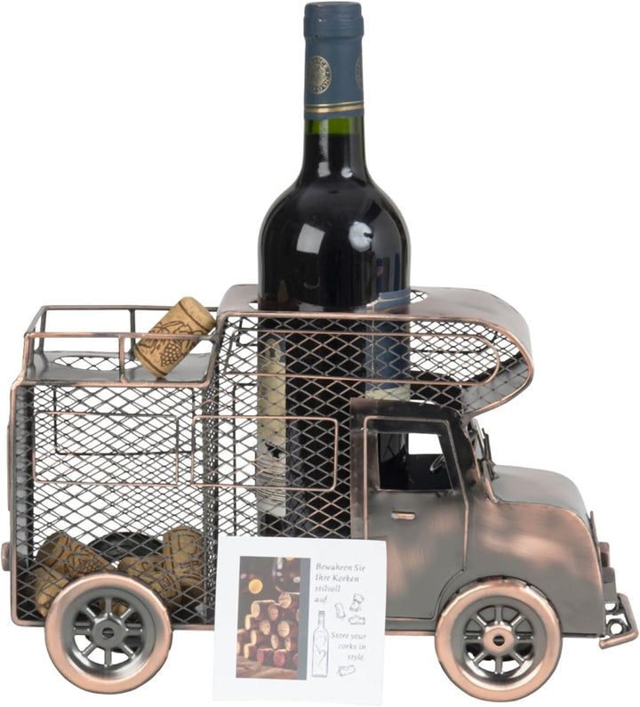 Flaschenhalter Wohnmobil Metall bronzefinish 32cm Weinflaschen Geschenkidee Dekoration