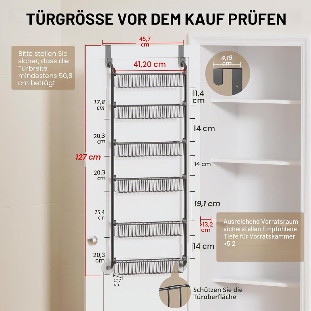 Delamu Türregal Zum Einhängen, 6-stöckiger Hängeorganizer, für Vorräte in Speisekammer und Küche Gew