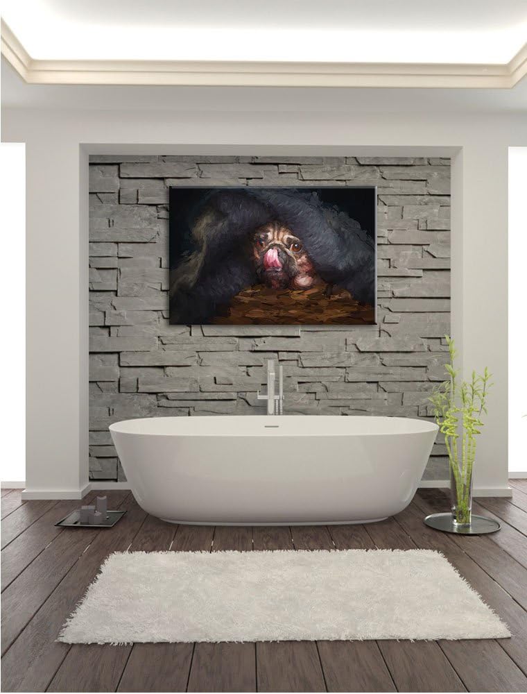 Pixxprint Süsser Mops unter der Decke Kunst als Leinwandbild/Grösse: 100x70 cm/Wandbild/Kunstdruck/f