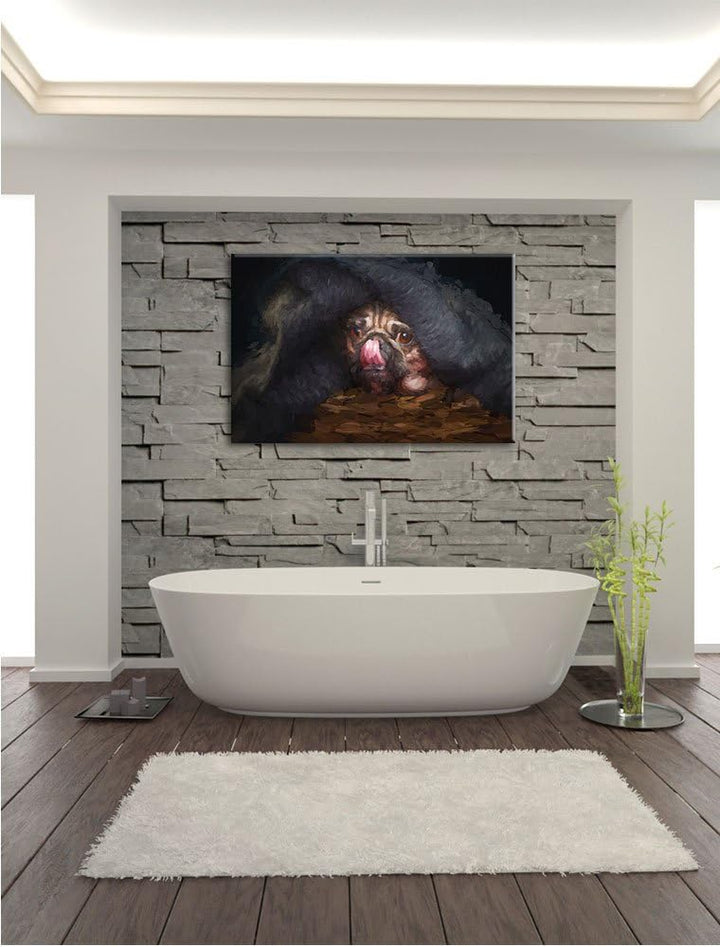 Pixxprint Süsser Mops unter der Decke Kunst als Leinwandbild/Grösse: 100x70 cm/Wandbild/Kunstdruck/f