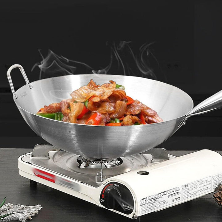 BESTonZON Edelstahlpfanne Edelstahl-Wok 13 Pfannen Chinesischer Wok Mit Holz- Und Stahl-Hilfsgriff F