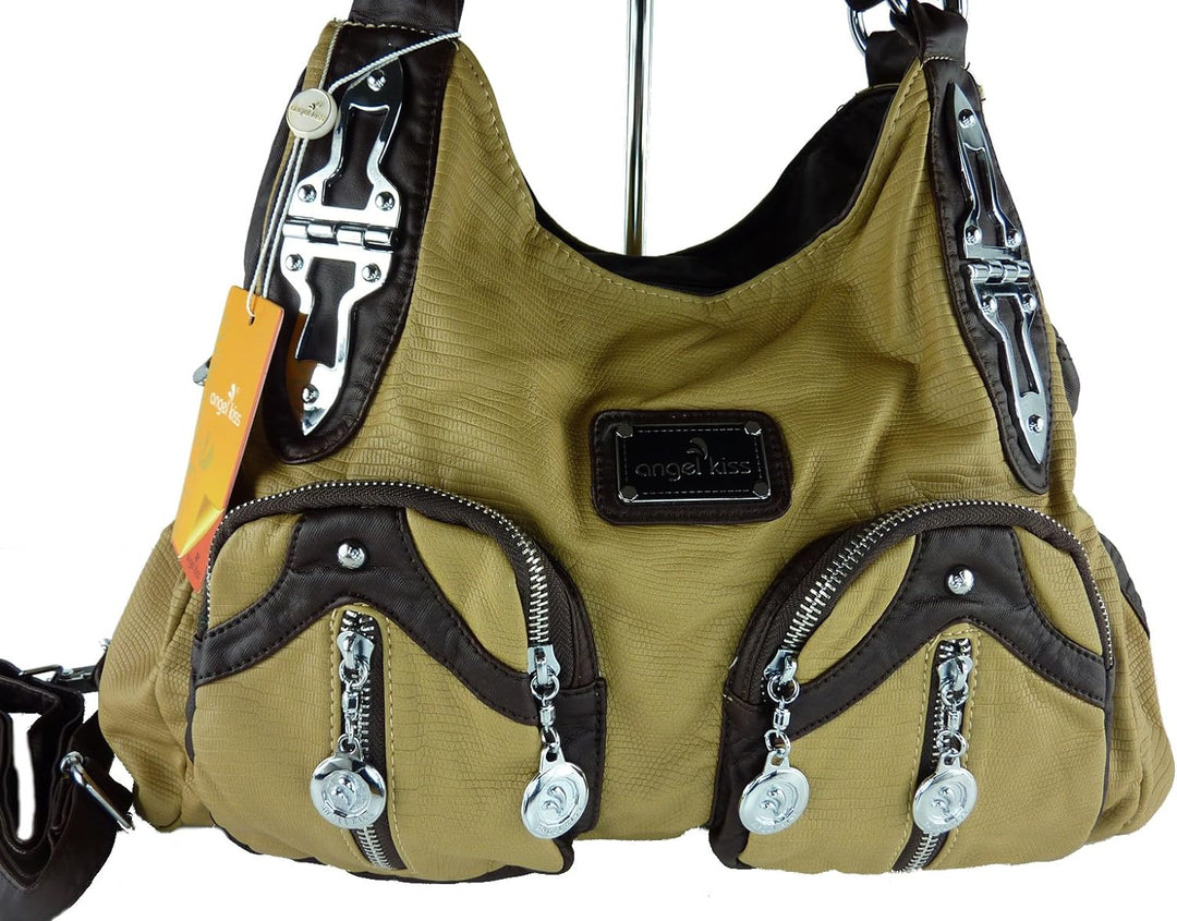 kennydoo Grosse Damen-Handtasche im Hobo-stil I geräumig mehrere Fächer weiches Leder Imitat I Schul