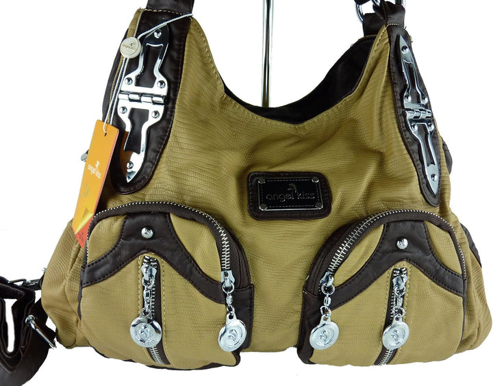 kennydoo Grosse Damen-Handtasche im Hobo-stil I geräumig mehrere Fächer weiches Leder Imitat I Schul