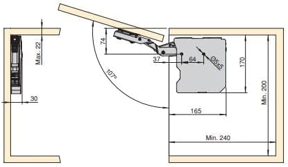 Emuca - Frontliftbeschlag für möbel Hubtüren, Komplettset für Klappenhöhen, stärke 480-1.250, Stahl