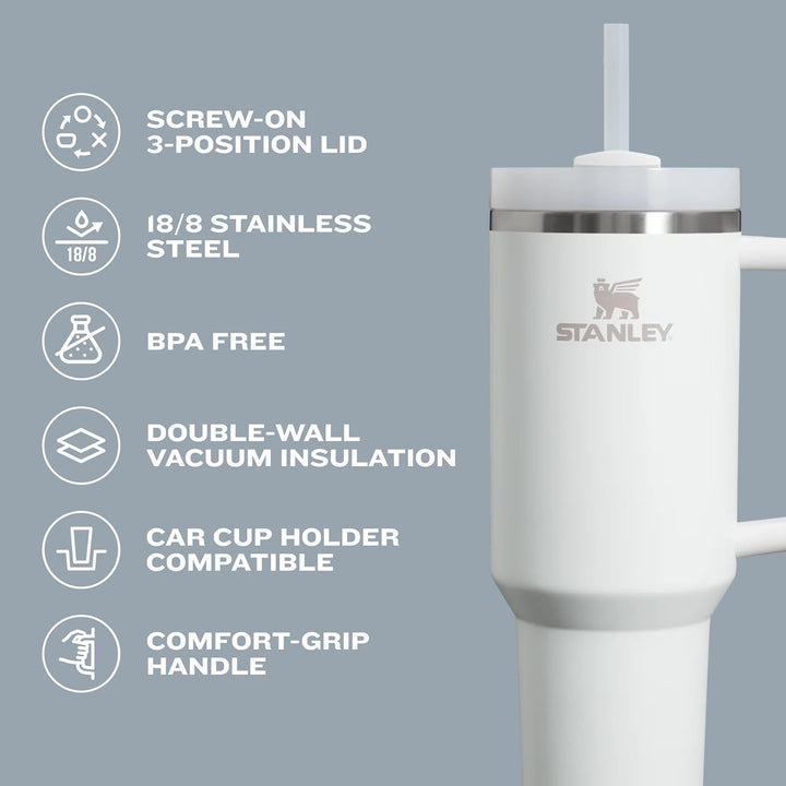 STANLEY Quencher H2.0 FlowState vakuumisolierter Becher aus Edelstahl mit Deckel und Trinkhalm, für