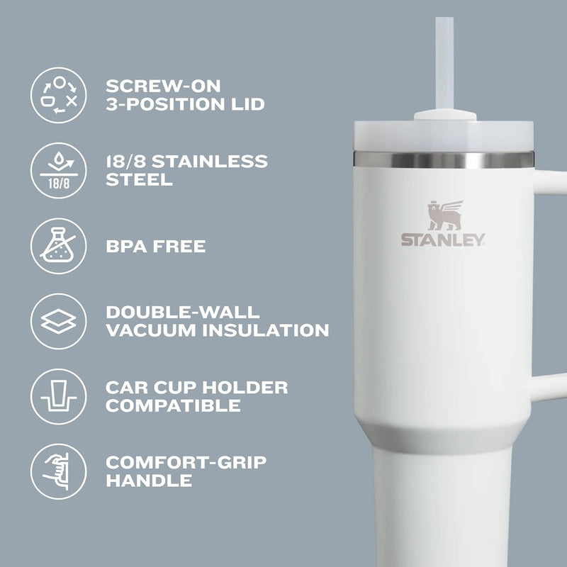 Stanley Quencher H2.0 FlowState vakuumisolierter Edelstahlbecher mit Deckel und Strohhalm, für Wasse