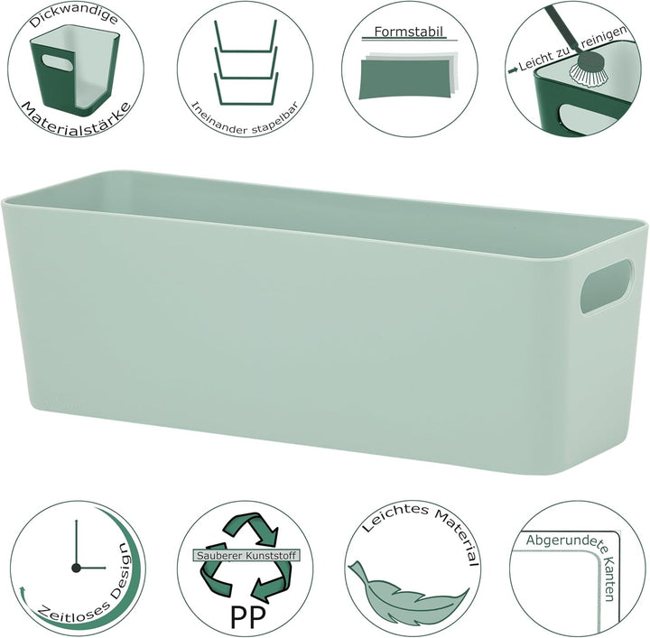 6x Ordnungsboxen - 10 cm hoch - grün - 30x10x10cm - 2 Liter - Ordnungskorb - Schubladenorganizer Sil