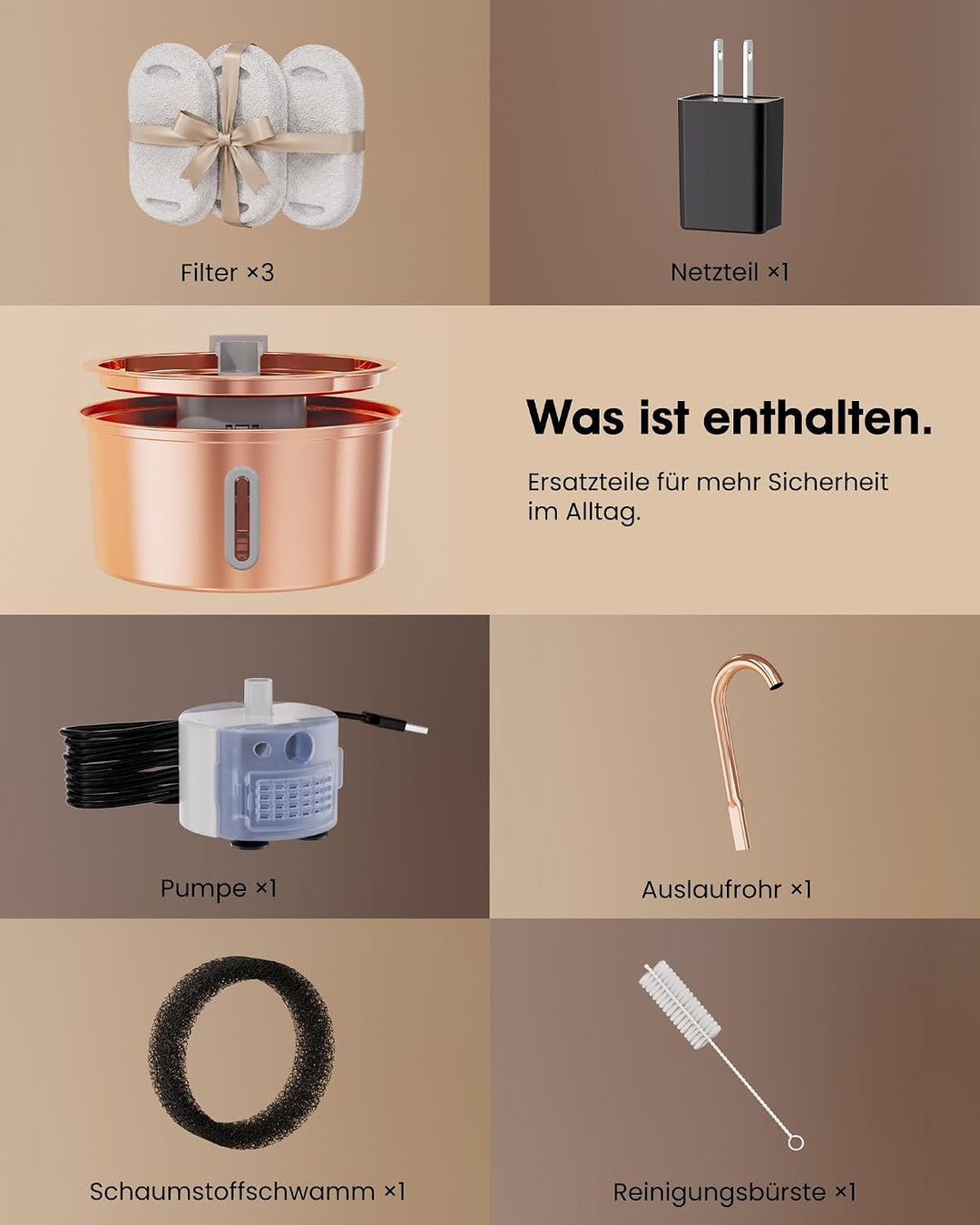 Kittyspout Katzenbrunnen 3,2L aus Edelstahl, mit 3 Filtern und Sichtfenster | Besonders leiser Trink