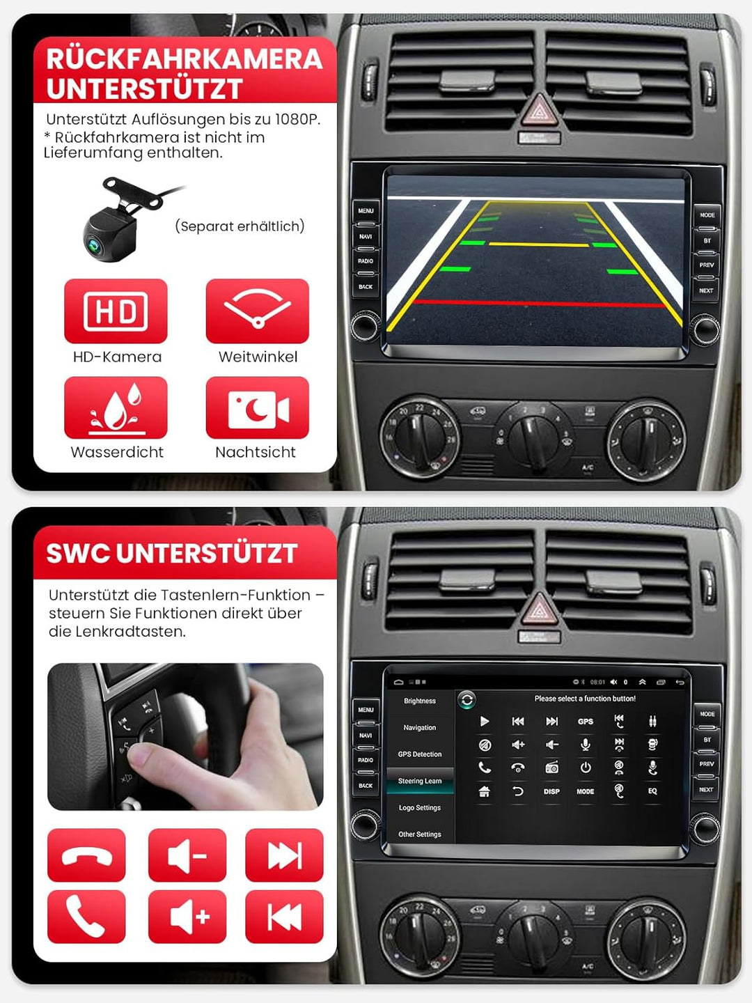 Doppel DIN Autoradio mit Bildschirm für Mercedes-Benz Vito W906 W169, Wireless CarPlay & Android Aut