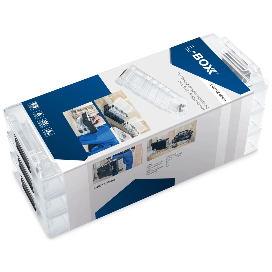 L-BOXX Micro – Transparente, stapelbare Kleinteilebox - Sortierbox mit flexiblen Trennwänden 259 x 1