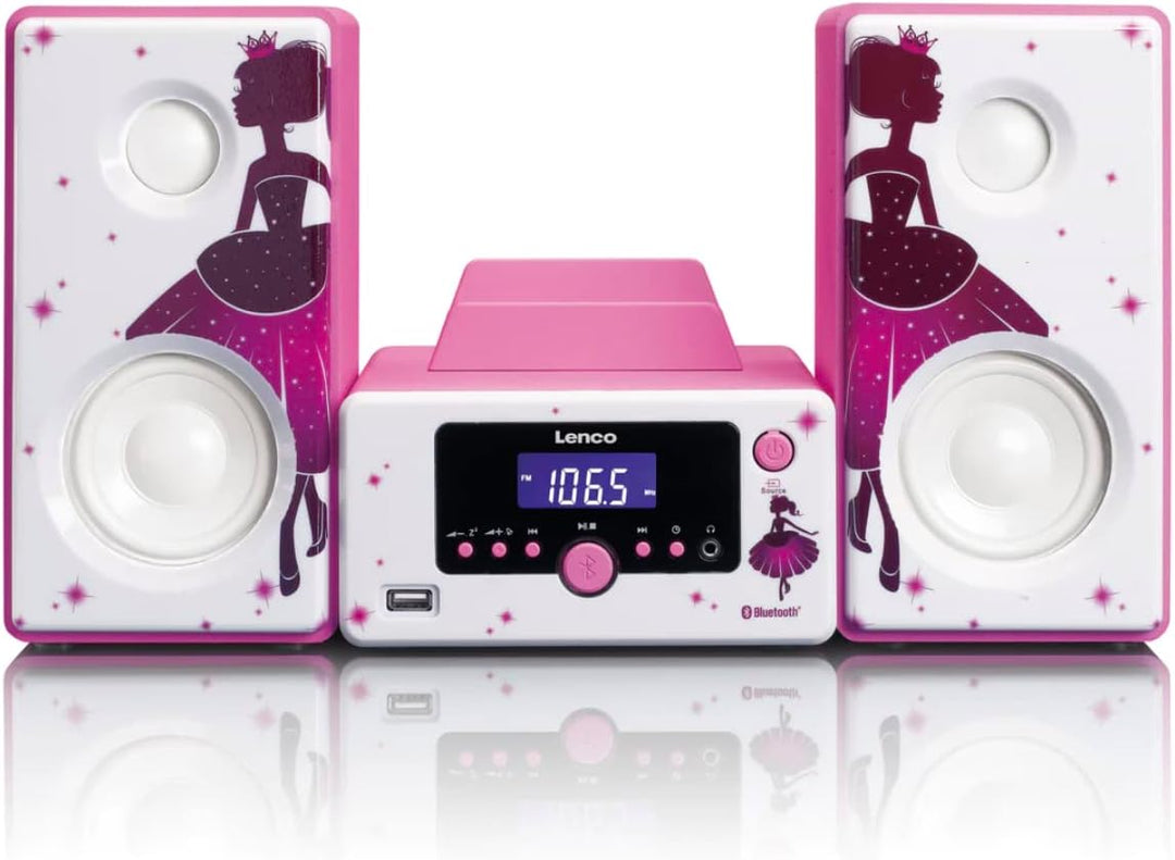 Lenco Stereoanlage MC-020 Kompaktanlage mit Bluetooth, USB und UKW-Radio (Weckfunktion, USB-Lader, A