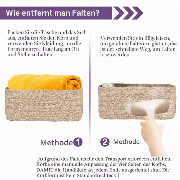 3er Set Aufbewahrungskorb Geflochten Baumwollseil, Aufbewahrungskorb Kinder mit Griffen Stapelbare M