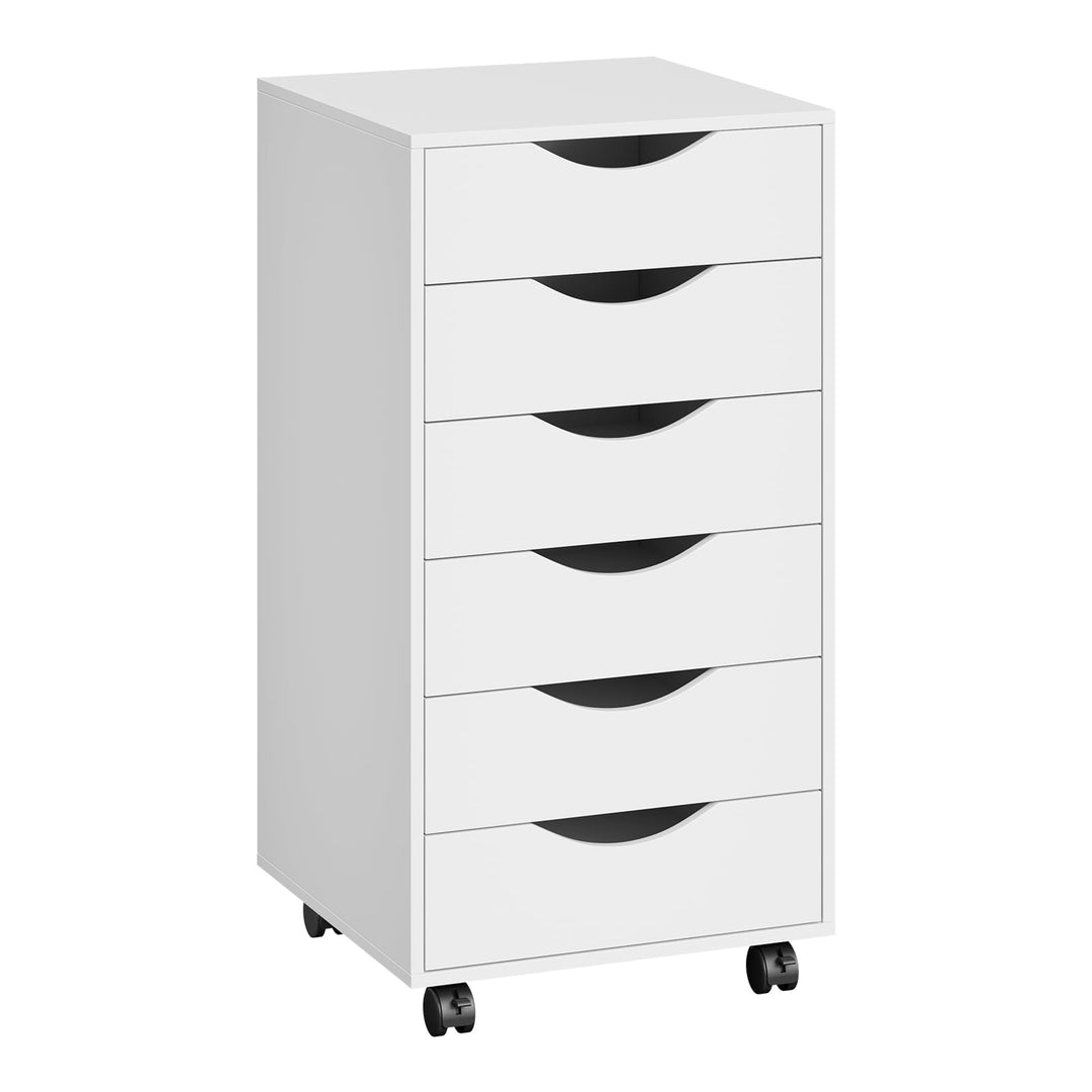 WOLTU Rollcontainer mit 6 Schubladen, mobiler Aktenschrank mit Rollen Weiss 6 Schubladen (78H cm), W
