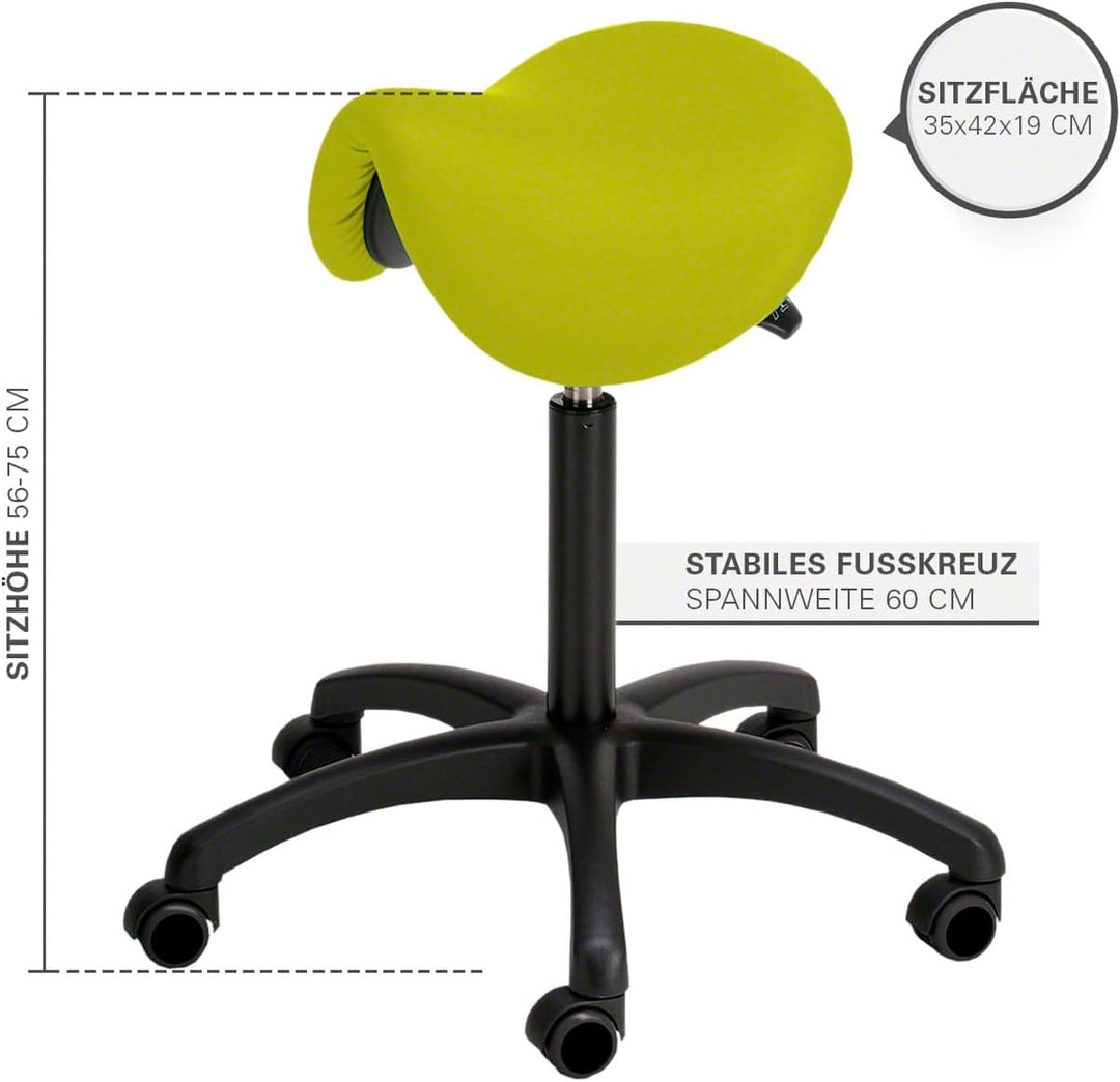 Sport-Tec Sattelhocker Standard mit Polster und Rollen, Rollhocker, Arbeitshocker Limone, Limone