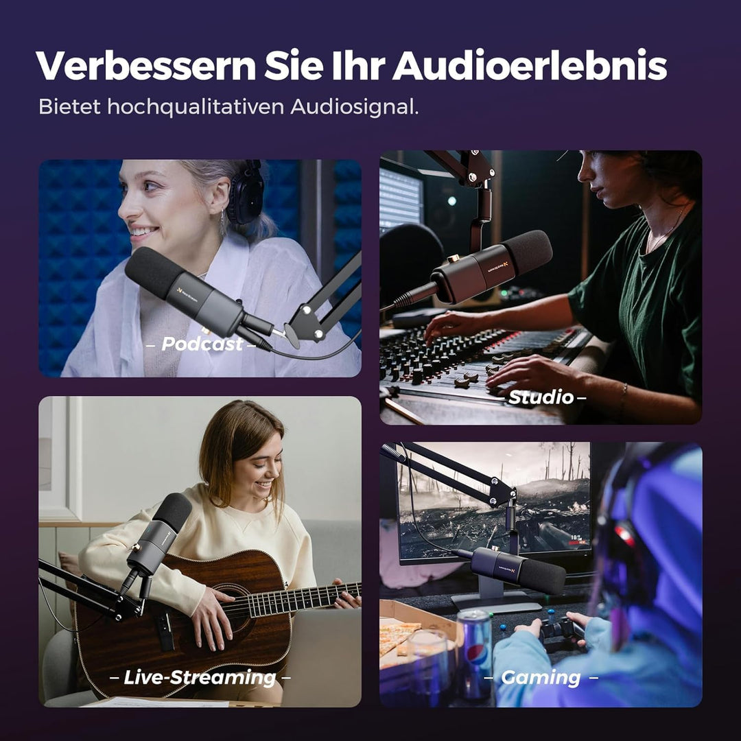 NearStream AM20X USB/XLR Podcast Mikrofon Set mit Boom Arm, EIN-TIPP Stummschaltung & Rauschunterdrü