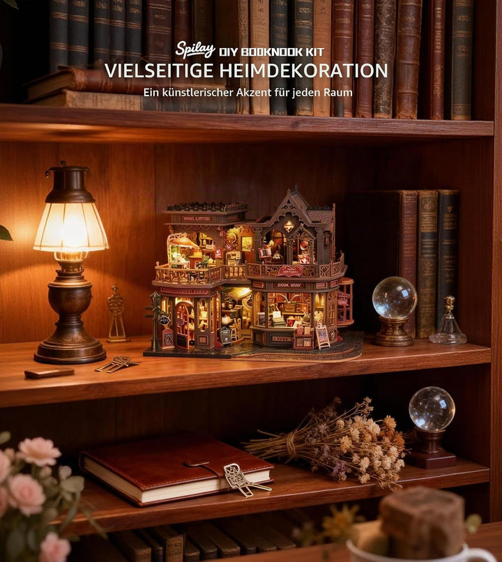 Spilay Miniatur Haus, Letter Coffee DIY Miniature House mit LED-Licht, 3D Holz Puppenhaus Bastelset