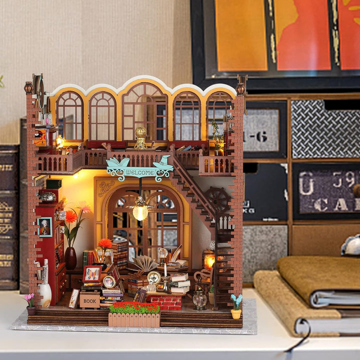 Cuteefun DIY Miniatur Puppenhaus Bausatz, Regaleinsatz für Bücherecke, Room Décor für Erwachsene Geb